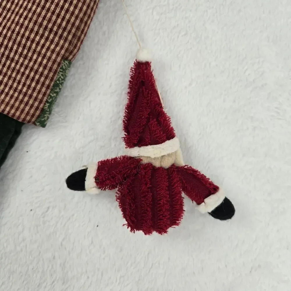 Vintage Style Patchwork Santa Christmas Stocking with Plush Santa Charm